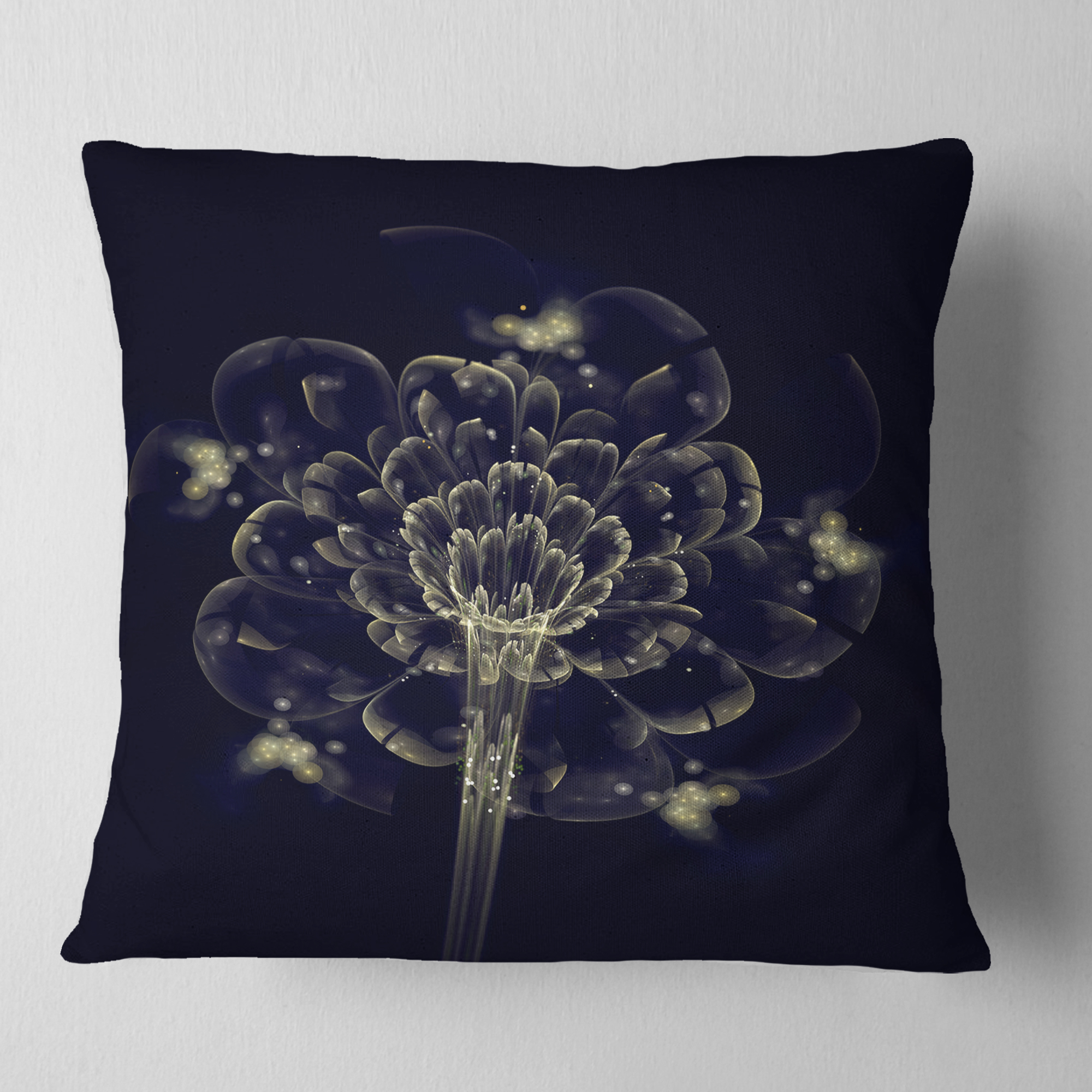 Designart Dark Yellow Digital Art Fractal Flower - Floral Throw Pillow - 18x18