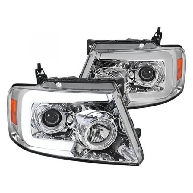 Spec D Tuning 2LHP-F15004-SQ-RS Chrome Projector Headlight with Clear Lens for 2004-2008 Ford F150