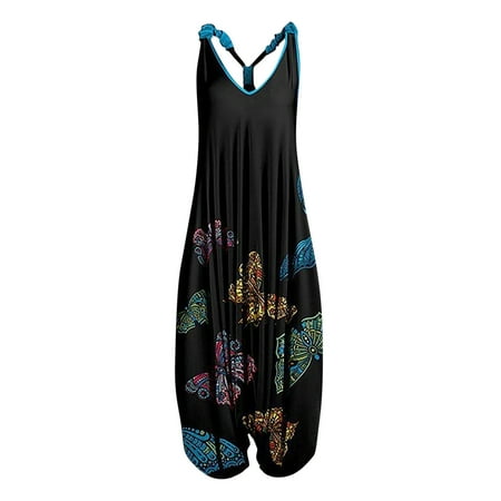 

Womens Jumpsuit Clearance Pattern Casual Leisure Relaxed Loose Bib Pants Coverall Sling Bodysuit One-Piece Leotard Black Dress Pants Women Tshirt Bodysuit for Women Black 4Xl