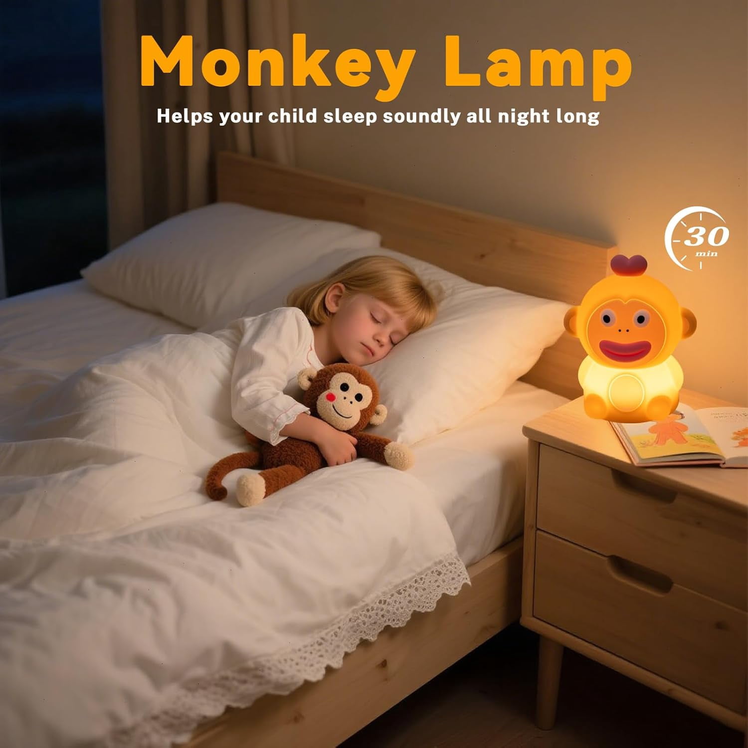 Monkey Night Light for Kids, Funny Big Mouth Squishy Silicone Nursery Lamp, 3 Level Touch Dimmable with Timer, Rechargeable Baby Night Light, Gifts for Boys Girls