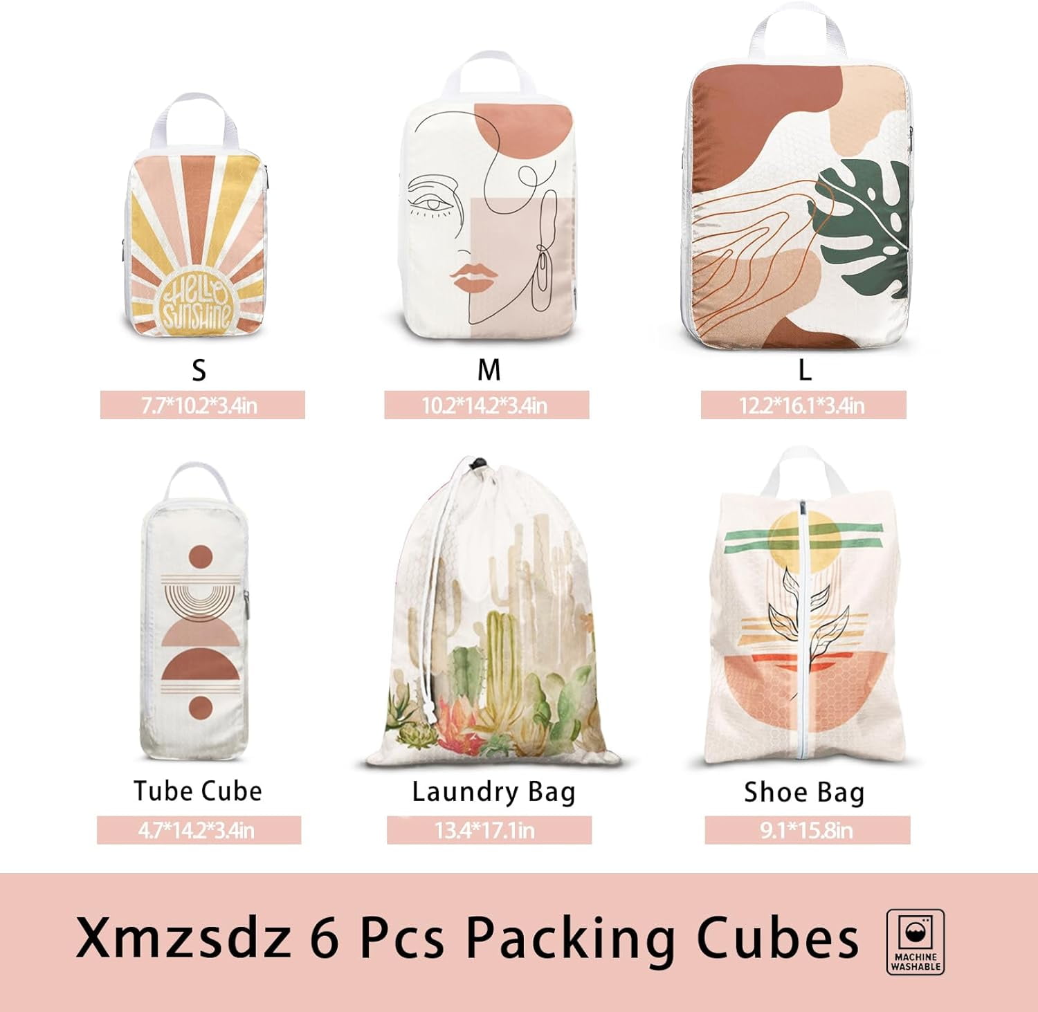 6 Pcs Compression Packing Cubes for Travel Suitcases, Waterproof Luggage Organizer Bags Set, Washable Packaging Cubes for Women Backpack Travel Perfect for Carry-Ons and Storage
