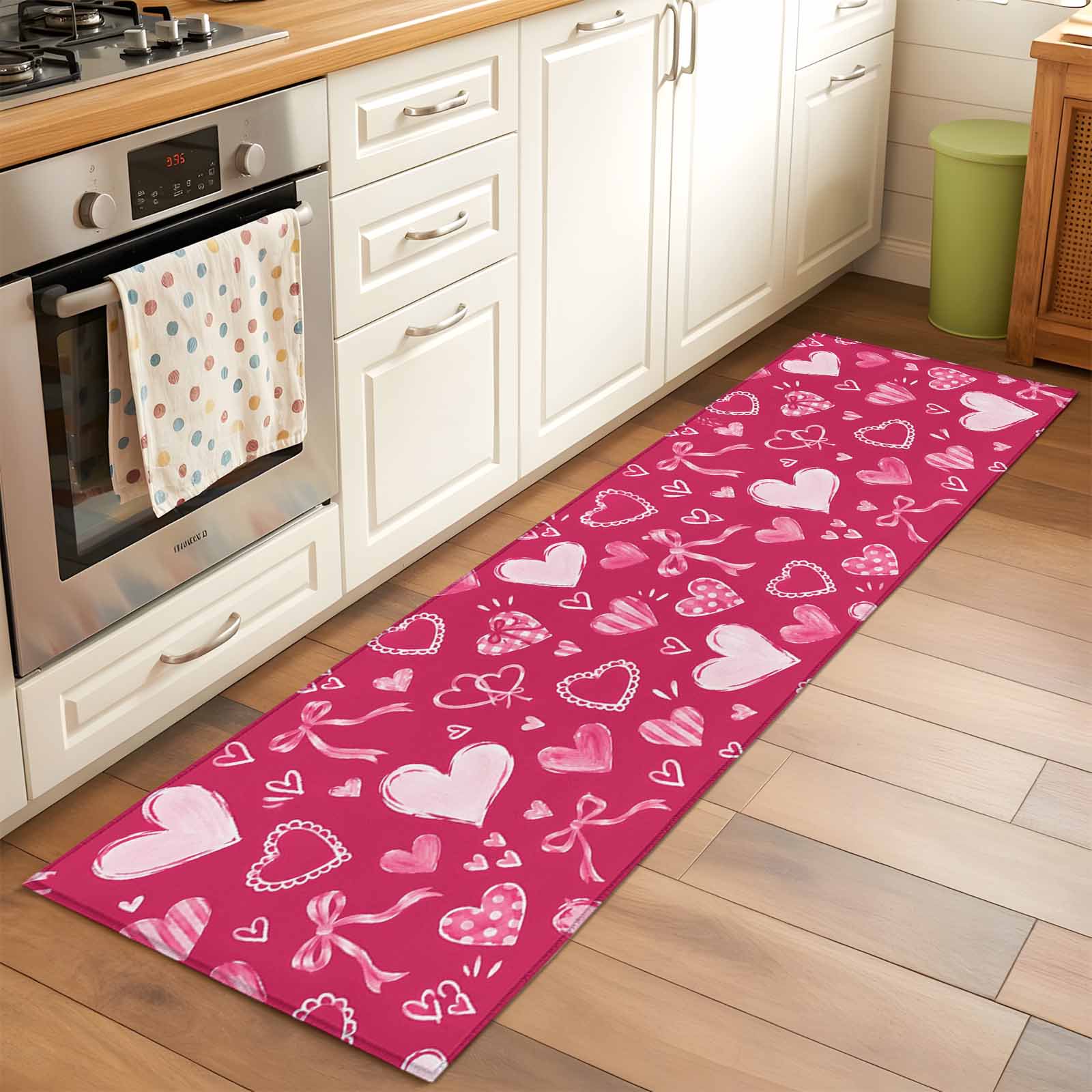Rectangle Rug 2x6ft Area Rug Bows Hearts on Pink Area Rugs for Living Room Bedroom Valentine s Day Theme Floor Mat Non-Slip Non-Shedding Carpet Indoor Accent Rugs