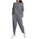 thumbnail image 1 of Conjunto de pantalones con bolsillos y cuello redondo de color liso para mujer 2025: imitación de algodón suave, dos piezas informales de manga larga, aptas para todas las estaciones, 1 of 8