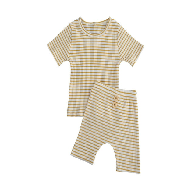 xiaxaixu Ensemble pour Bébés Filles Rayé Manches Courtes Pantalon Classique Longueur Boutonnée