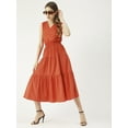 thumbnail image 3 of Moomaya Solid Cotton Sleeveless Dress, V-Neck Smocked Waist Tiered Midi Dress, 3 of 8
