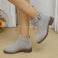 thumbnail image 5 of Chenyee Women's Ankle Boots Chunky Low Heel Fashion Suede Slip On Buckle Short Dress Booties, 5 of 7