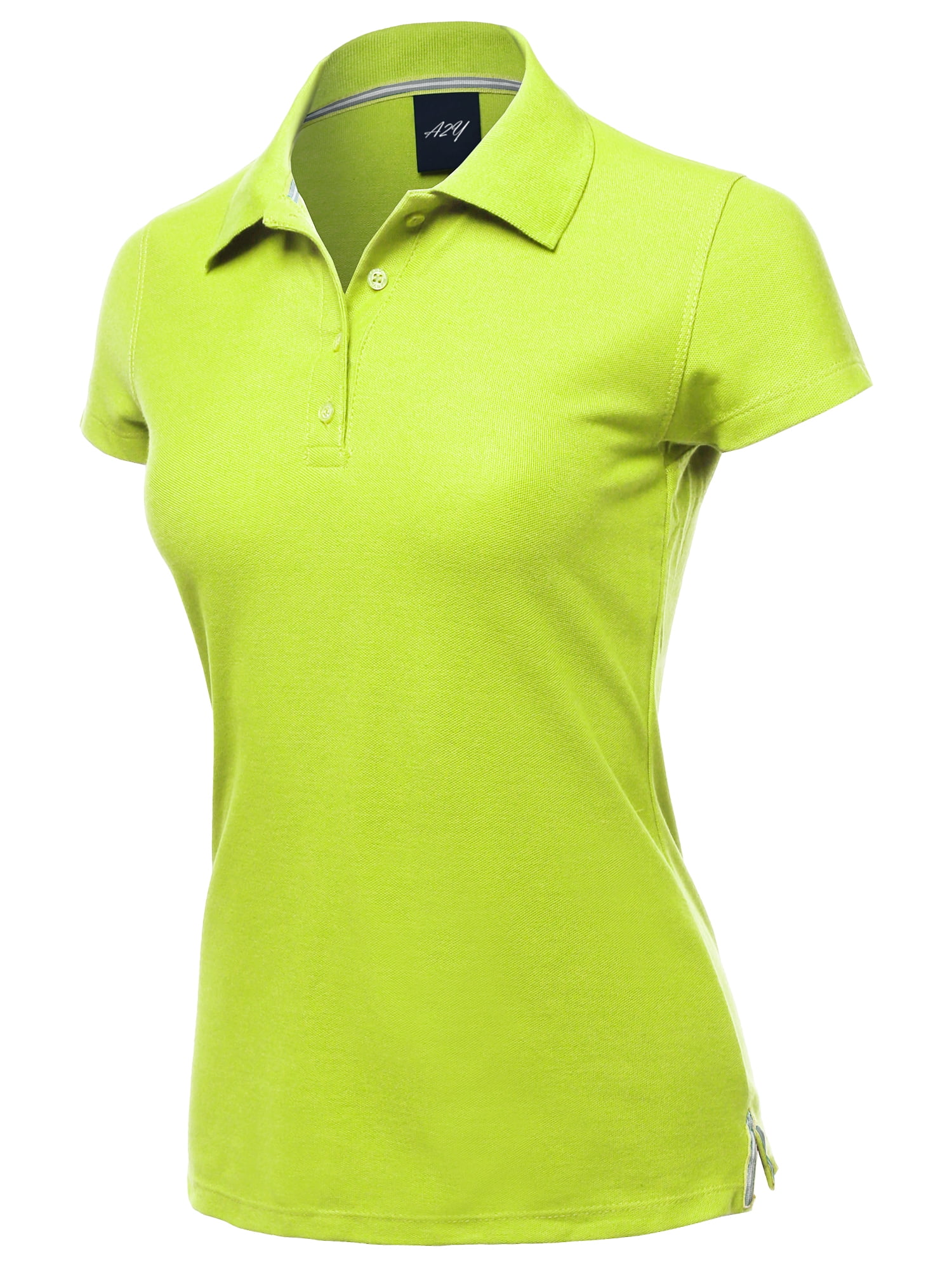 Being Casual Ribbed Cotton Knit  3 Button Johnny Collar S/S Top L Lime green 