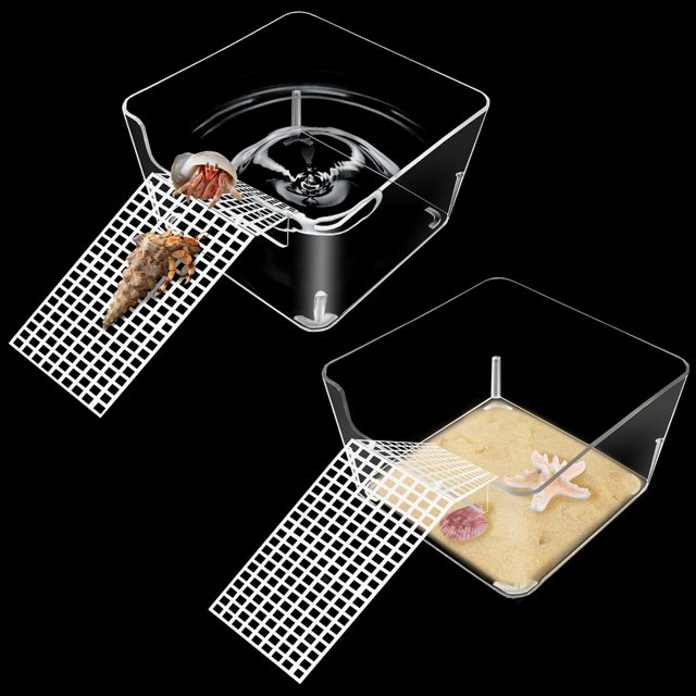 czcpp-2 Pack Hermit Crab Water Tank, Cage Accessories With Climbing Ramp, Aquarium Salt Water Pool for Small or Medium Habitat Home – Transparent