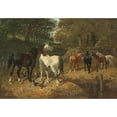 thumbnail image 2 of John Frederick Herring Jr. 14x11 Black Ornate Wood Framed Double Matted Museum Art Print Titled: Hens and Horses by a Stream, 2 of 5