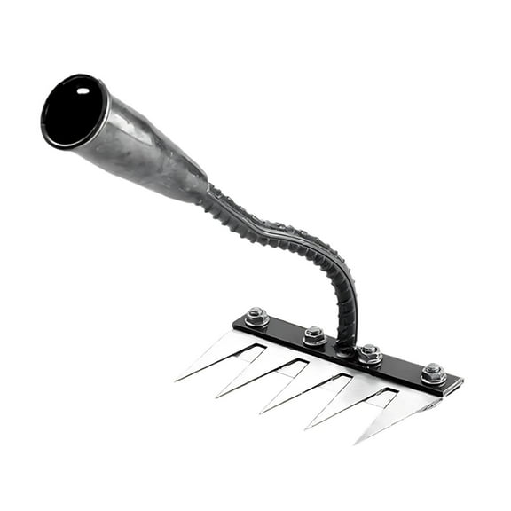 Deeceymbur Heavy Duty Garden Weeding Tools Stainless Steel Weeder with Handle Sharp Weed Puller Tool with 5 Tooth Purpose Hand Weeder Tool for Camp Yard Sidewalk Lawn