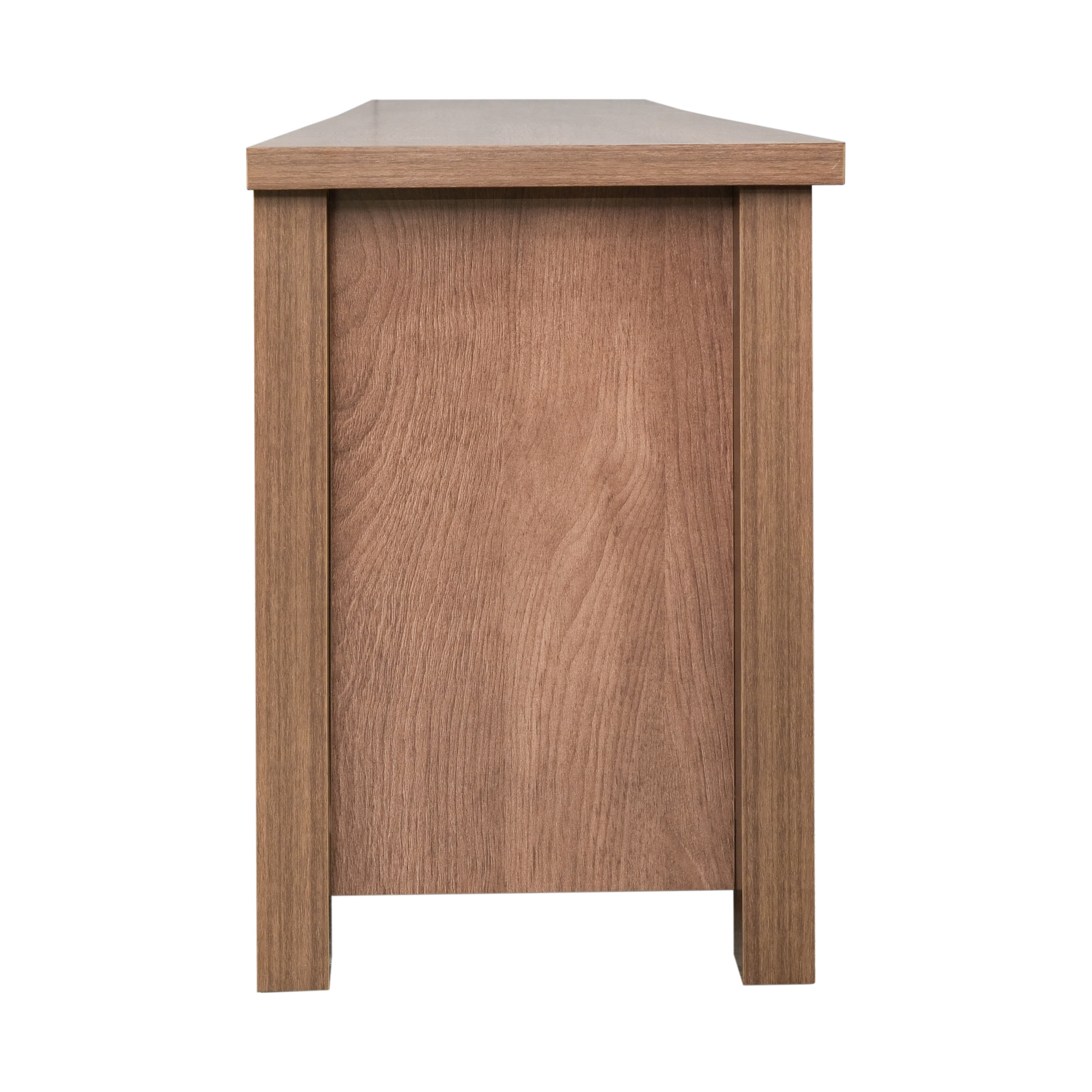 BizChair Sheffield Classic TV Stand for up to 80" TVs - Modern Walnut Finish with Full Glass Doors - 65" Engineered Wood Frame - 3 Shelves