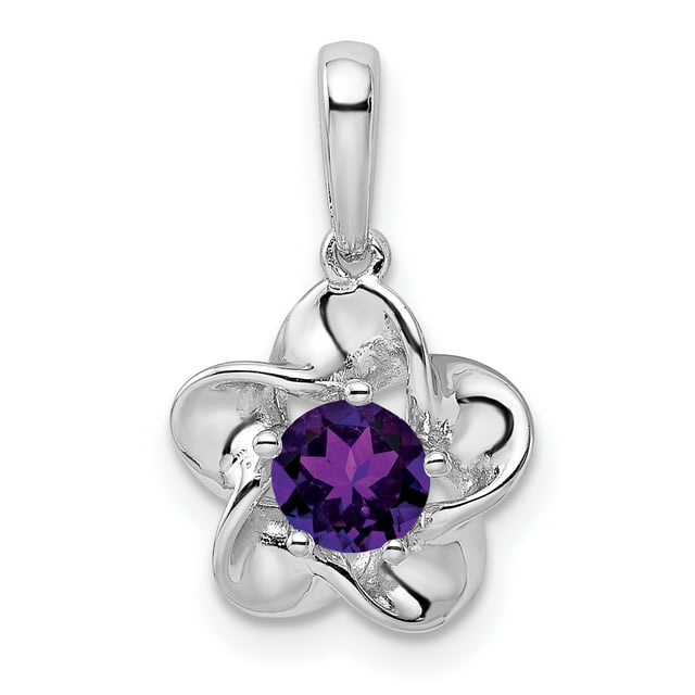 925 Sterling Silver Flower Amethyst Necklace Charm Pendant Birthstone February