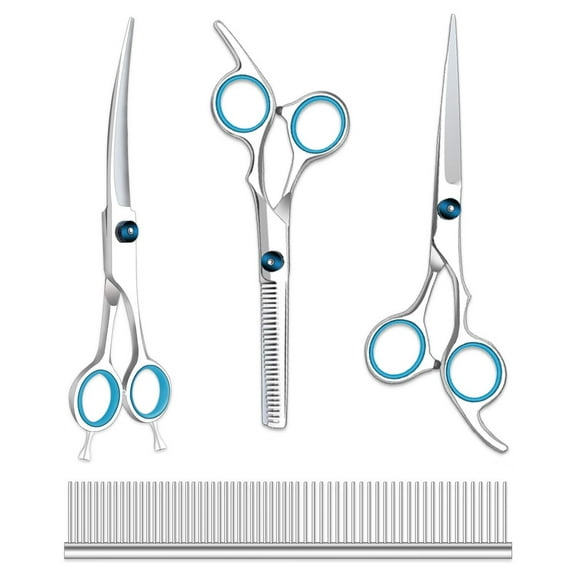 Dog Grooming Scissors Kit,Heavy Duty Titanium Stainless Steel Professional Pet Grooming Scissors Kit with Comb,Straight Scissors,Curved Scissors,Thinning Shears for Dogs and Cats