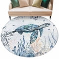 thumbnail image 2 of Sea Turtle Round Living Room Rugs 6 ft, Ocean Starfish Coral Seagrass Washable Area Rug with Non-Slip Sturdy Edge Binding Round Carpet for Kitchen Office Bedroom, 2 of 9