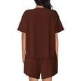 thumbnail image 3 of Bingfone Brown Print Pajamas Sets for Women Soft Short-Sleeved Pjs with Lounge Shorts Two Piece Sleepwear, 3 of 8