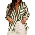 thumbnail image 3 of Guluxicc Women's Striped Shirts with Pocket Loose Long Sleeve V Neck Beach Tops for Summer Vacation Outfits, 3 of 5