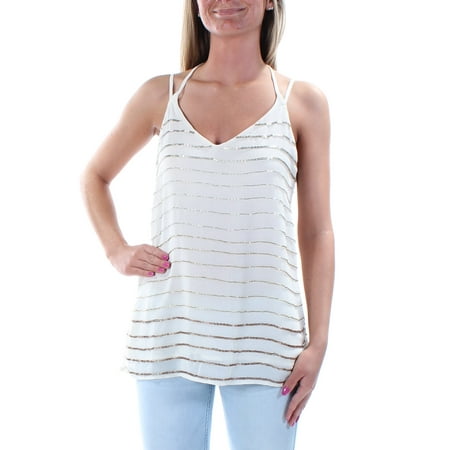 Beaded Strip - BAR III Womens Ivory Beaded Spaghetti Strap V Neck Top Size: XS