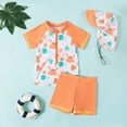 thumbnail image 2 of KPOPLK Toddler Baby Boy Rash Guard Swimsuit Shark Zip Up Long Sleeve Swimwear Tops Swim Shorts with Hat 3pcs Bathing Suit(Orange,6-12 Months), 2 of 6