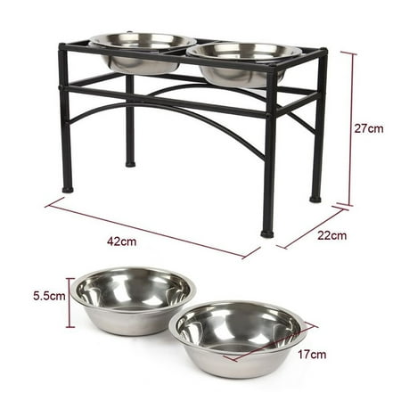 Elevated Dog & Cat Feeder - Double Bowl Raised Stand + Extra Two Stainless Steel Bowls, Washable - Perfect for Water, Food or