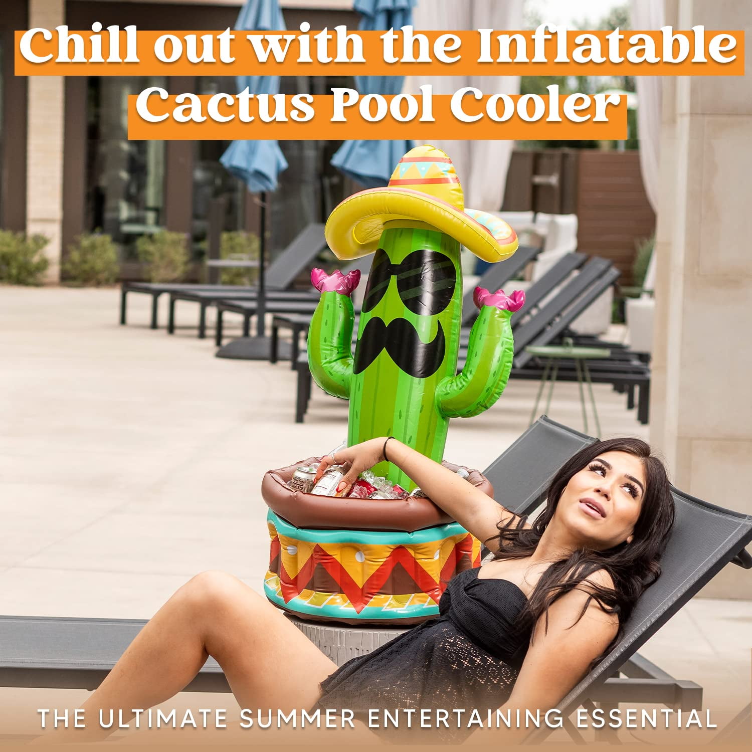 Joyfy 36" Inflatable Cactus Cooler with Sombrero Hat for Fiesta, Pool Party Decoration, Cinco de Mayo Party Supplies