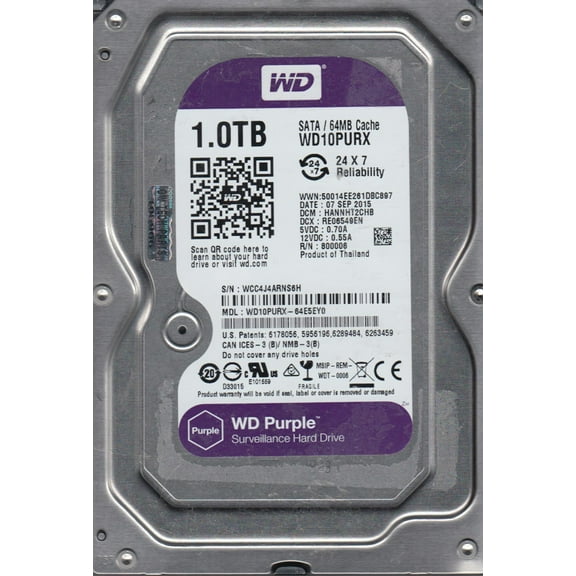 WD10PURX-64E5EY0, DCM HANNHT2CHB, Western Digital 1TB SATA 3.5 Hard Drive