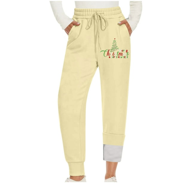 zanvin gift for her,Women's Sherpa Lined Sweatpants Christmas Printed  Winter Warm Fleece Lined Sweatpants with Pockets Fleece Jogger  Pants,Beige,XL