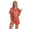 thumbnail image 3 of DAKIMOE Womens Silky Satin Pajama Set Short Sleeve Shirt with Shorts 2 Piece Christmas Pjs Sets Soft Silk Sleepwear Nightwear Button-Down Loungewear S-XL, 3 of 8