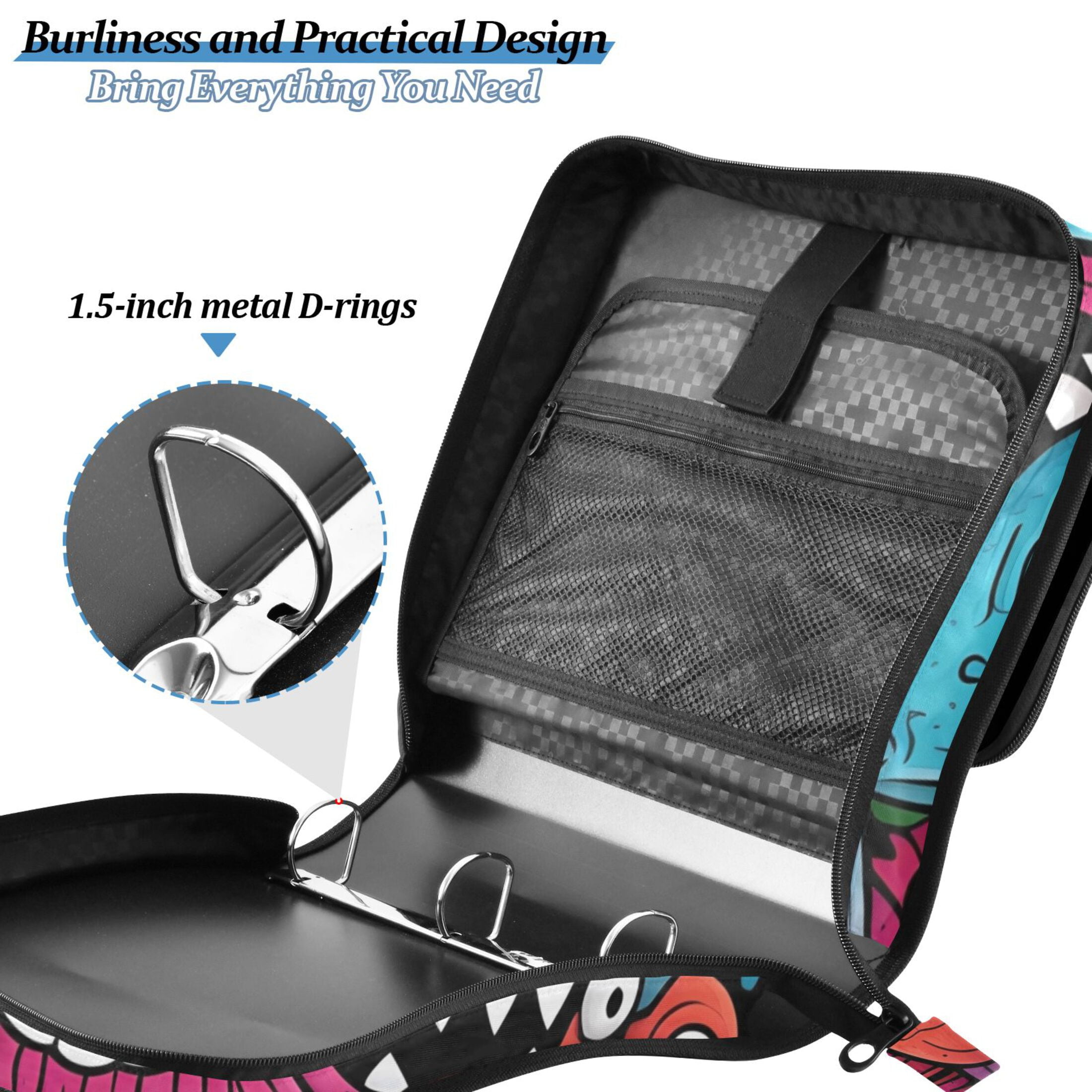 ALAZA Zipper Binder Colorful Animals 3 Ring Trapper Keeper File Folder Organizer Bag