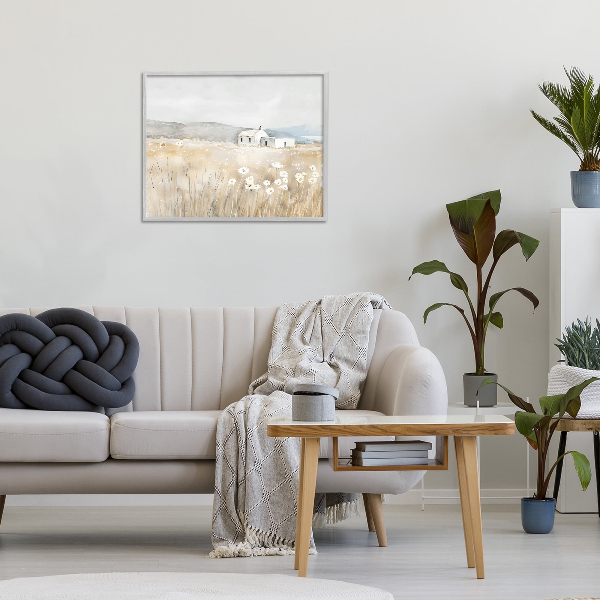 Stupell Industries Rustic Landscape Daisy Meadow Gray Framed Giclee Art, design by Creative Studio