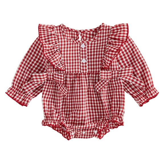 Mnyotv Fall Winter Outfits Long Sleeve Plaid Rompers with Bow Infants Newborn Baby Girl Clothes Size 12-18 Months