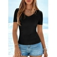 thumbnail image 3 of PRETTYGARDEN Women Spring Tops Trendy Ribbed Short Sleeve V Neck Fitted Basic Tee Shirts Casual Going Out Summer Outfits, 3 of 10
