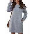 thumbnail image 1 of Robes pour Femmes à Manches Longues Décontractées Coupe Ample Mode d'Automne Robe Mini à Col Rond avec Poches Gris Pâle L, 1 of 7