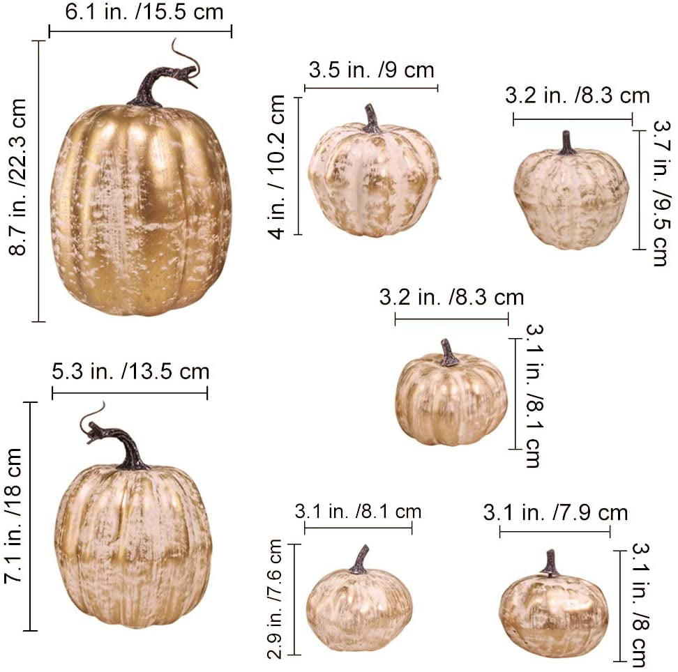 Winlyn Assorted Artificial Pumpkins and Gourds Gold Brushed White Pumpkins