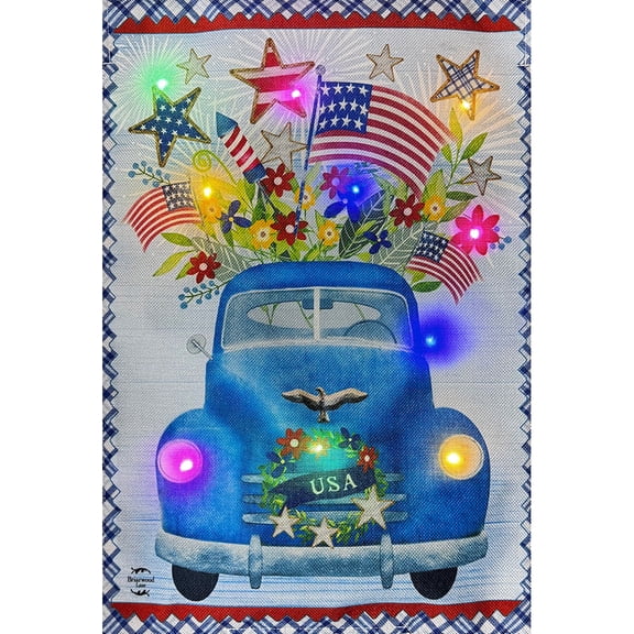 Briarwood Lane Everyday 4th of July Burlap LED Garden Flag 12x18 For Outdoor Celebrate America Pickup LED For 4th of July Garden Flag Flags For Outside