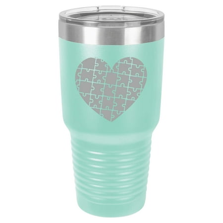 

Tumbler Stainless Steel Vacuum Insulated Travel Mug Heart Puzzle Autism (Teal 30 oz)