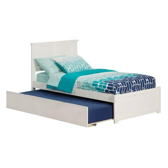 Farmhouse Solid Wood Twin Platform Bed with Twin Trundle in White
