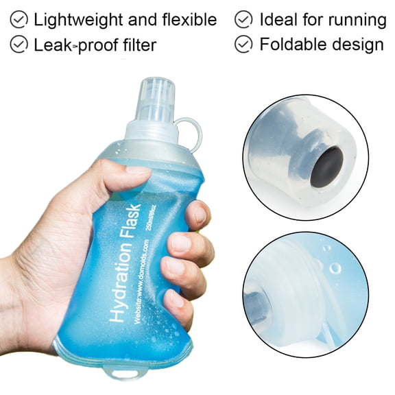 sunsanly Soft Flask Water Bag Food-grade Collapsible Hydration Pack Bottle Reusable Leakproof Outdoor Water Flask for Running Hiking Cycling Climbing