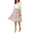 thumbnail image 2 of INSPIRE CHIC Women's Floral Skirts Summer Chiffon Smocked Elastic Waist A-Line Below Knee Length Ruffle Tiered Skirt XS Pink, 2 of 8