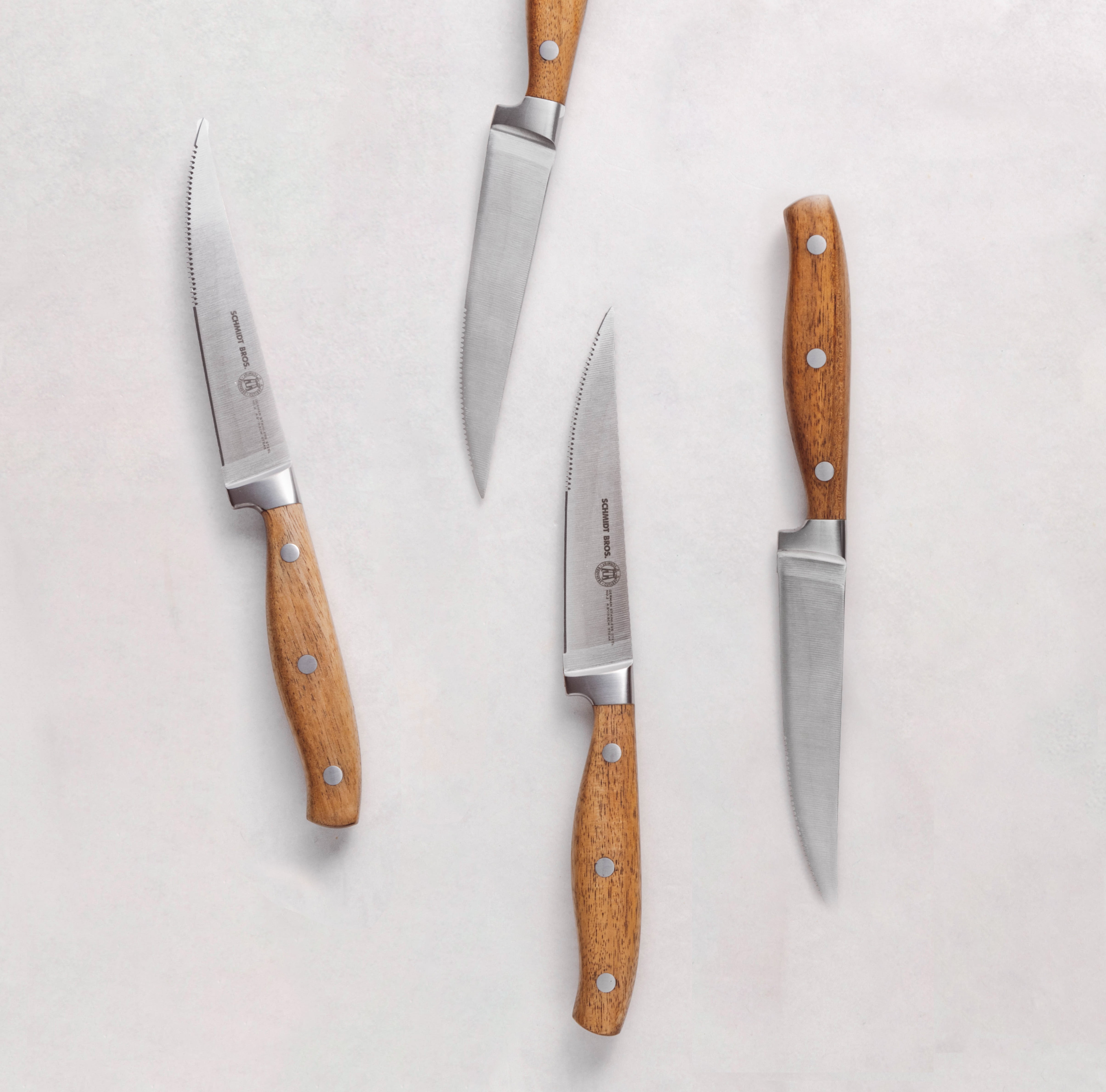 Schmidt Brothers Cutlery 4 Pc Acacia Series Forged Stainless Steel Steak  Knife Set; Acacia Wood Handles 