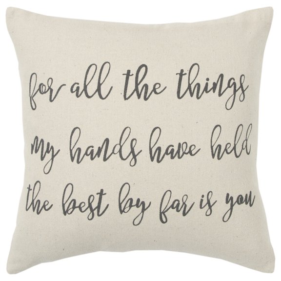 Rizzy Home Sentiment, Cotton, Square Poly Filled Decorative Throw Pillow, 20" x 20", Natural