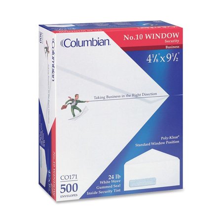 Columbian Poly Klear Security Window Envelopes, #10, 4 1/8 x 9 1/2, White, 500/Box