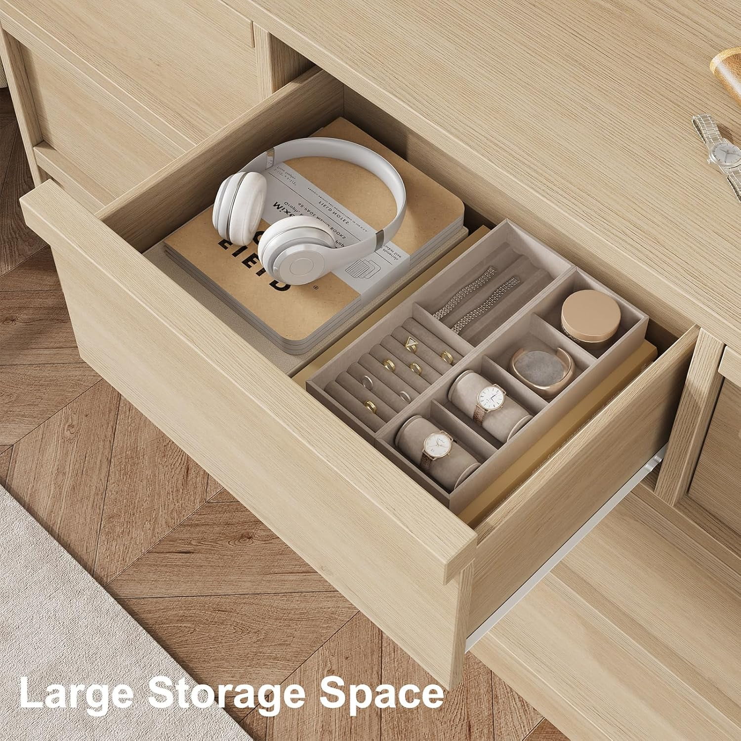 7 Drawer Dresser for Bedroom, 54in Wide Natural Oak 8 Chest of Drawers with Large Storage, Wooden Dresser Organizer for Living Room, Entryway, Nursery