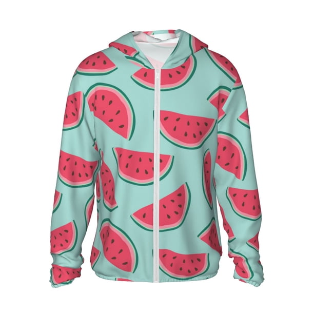 Fotbe Watermelon Chaqueta con Protección Solar UPF 50+ para Hombre y Mujer, Camisa con Capucha y Bolsillos-Medium