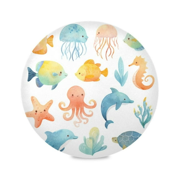 Round Placemat Heat Resistant & Wrinkle-Free Dining Table Decor Placemat For Home & Weddings Blue and Yellow Elements