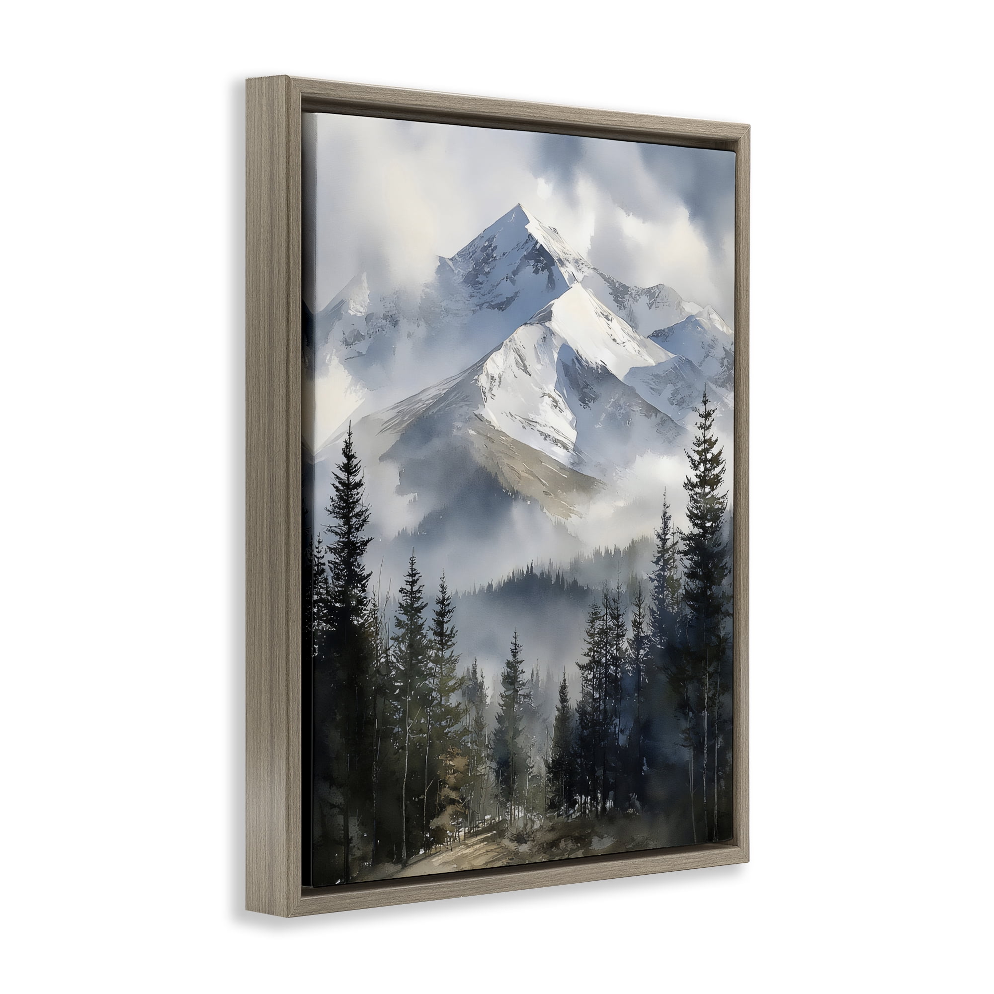 Stupell Industries Snow & Mist Alpines Brown Framed Floater Canvas Wall Art, design by Franklyn Gregory