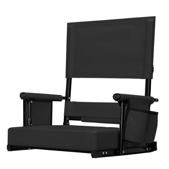 SPECSTAR Height Adjustable High Back Stadium Seat with Back Support and Cushion, Portable Bleacher Chair with Cup Holder and Shoulder Strap, Black