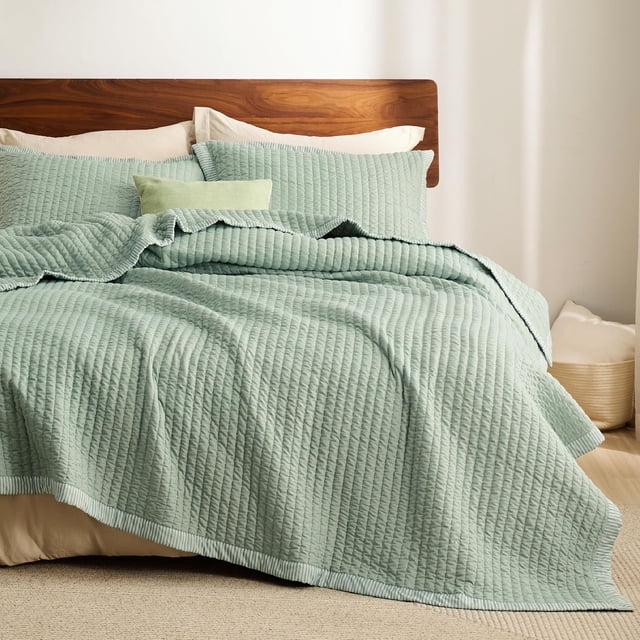 Juego de edredón Bedsure Green, edredones de pana tamaño queen