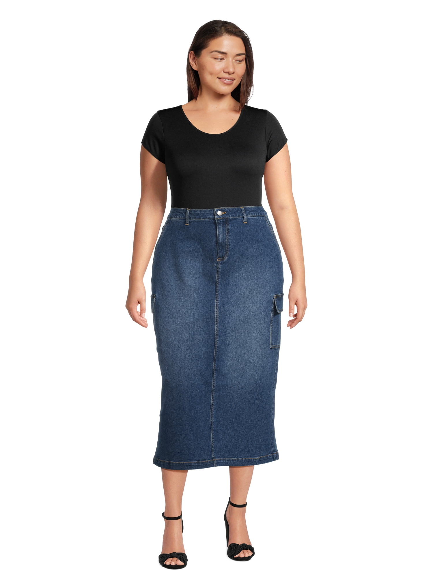 スカート A.P.C. Women Mid Skirts COHFC F06423 IAL Blue Alivia Ford Women's Plus Denim Midi Skirt with Cargo Pockets