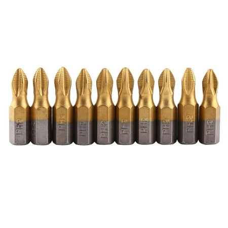 

WALFRONT 10Pcs Titanium Coated 1/4 Hex Shank 25mm Length PH2 Antislip Magnetic S2 Screwdriver Bits Set