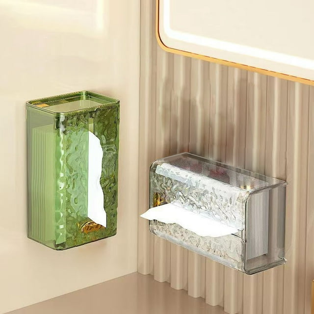 Fiudx Caja de Pañuelos de Pared, Instalación Sin Perforaciones, Diseño de Fácil Acceso, Colores Modernos Verde y Blanco, Uso Doméstico y de Baño, Tamaño Compacto, 21,5 X 12,4 X 10,2 Cm
